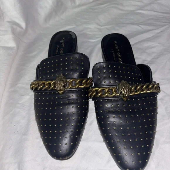 Kurt Geiger Black Mules with Gold Chain Detail 40.5 - Picture 1 of 6